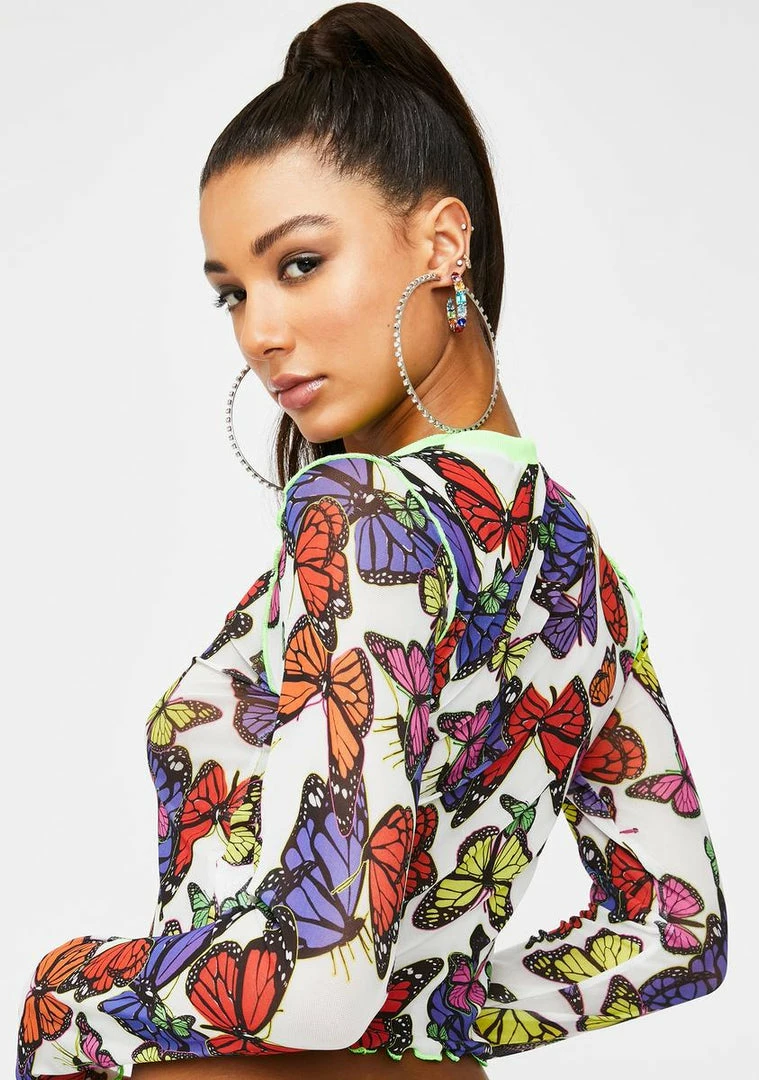 Cheap 🛒 Jaded London Tops White Butterfly Print Mesh Top 😍 6 Jaded London Tops White Butterfly Print Mesh Top