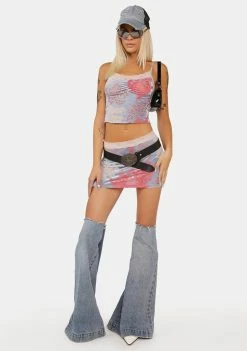 Jaded London Devore Daydream Lace Trim Mini Skirt