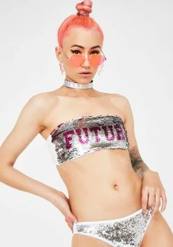 Jaded London Future Queen 2 Way Sequin Bikini Top Swim