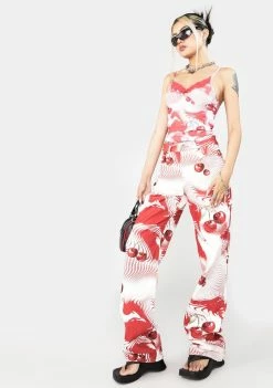 Jaded London Cherry Swirl Print Slouchy Boyfriend Jeans Bottoms