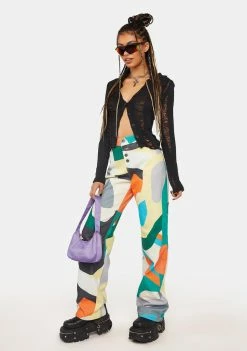 Jaded London Abstract Art Print High Waist Boyfriend Jeans