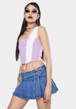 Jaded London Tops Pastel Patchwork Denim Corset Top