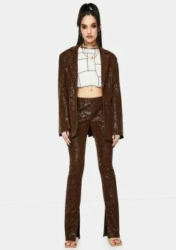 Jaded London Outerwear Brown Vegan Leather Suit Jacket