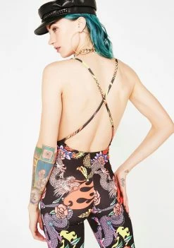 Jaded London Dragon Print Square Neck Catsuit