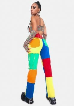 Jaded London Primary Colour Block Patchwork Denim Boyfriend Fit Jeans Bottoms