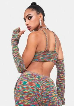 Jaded London Spacedye Knit Crop Top With Matching Sleeves Tops