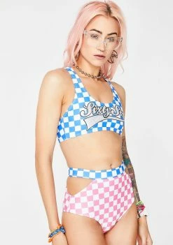 Jaded London Check Crop Bikini Top Swim