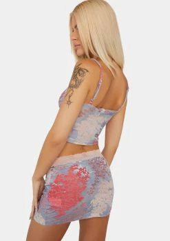 Jaded London Devore Daydream Lace Trim Mini Skirt