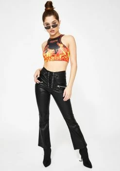 Jaded London Tops Flame Print Racer Crop Top