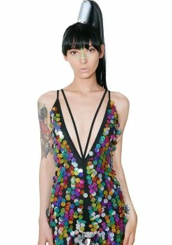 Jaded London Rainbow Sequin Plunge Catsuit