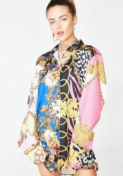 Jaded London Tops Mixed Scarf Print Oversized Shirt