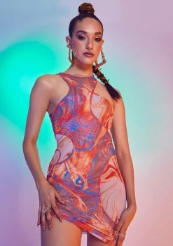 Jaded London Mixed Marble Print Double Layer Mesh Dress Dresses