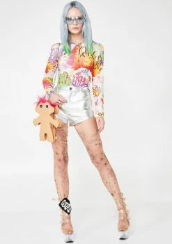 Jaded London Tops White Graffiti Print Mesh Top