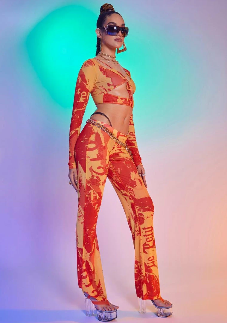 Brand new π Jaded London Orange Tonal Ripped Magazine Print Mesh Trousers Bottoms β 5 Jaded London Orange Tonal Ripped Magazine Print Mesh Trousers Bottoms