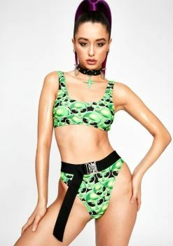 Jaded London Alien Print Belted Bikini Bottoms Swim