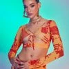 Jaded London Orange Tonal Ripped Magazine Print Mesh Top