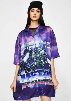 Jaded London Dresses Robot Print Oversized Shirt Dress