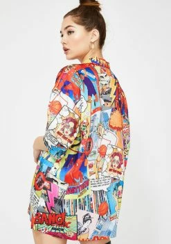 Jaded London Tops Comic Book Print Oversized Shirt