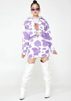 Jaded London Lilac Cow Print Denim Jacket