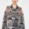 Jaded London Tattoo Print Chiffon Button Up Shirt