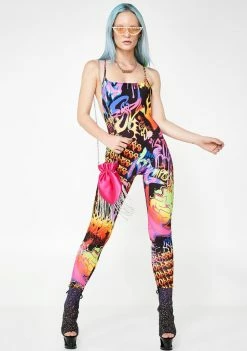 Jaded London Neon Graffiti Catsuit Jumpsuits & Rompers
