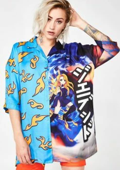 Jaded London Tops Half Flame Half Anime Printed Shirt
