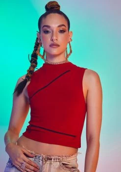 Jaded London Tops Sleeveless 90s Tee With Slashed Zip Detail