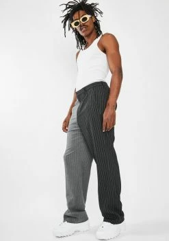 Jaded London Spliced Grey Pinstripe Loose Fit Trousers