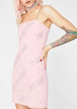 Jaded London Diamante Famous Pink Denim Dress