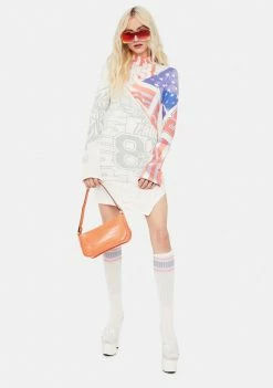 Jaded London Dresses Varsity Flag Print Cut & Sew Long Sleeve Jersey Dress