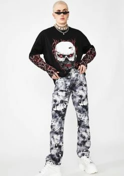 Jaded London Tops Lightning Skull Print Long Sleeve Tee