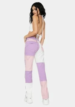 Jaded London Pastel Lilac Patchwork Denim Boyfriend Jeans Bottoms