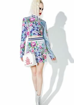 Jaded London Printed Velvet Crop Top