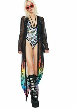 Jaded London Rainbow Flame Maxi Kimono Outerwear