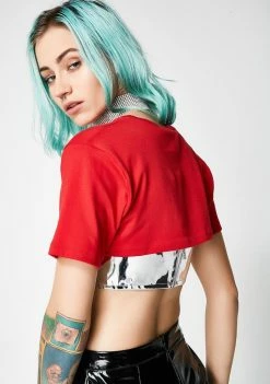 Jaded London Fake Crop Tee With Metallic PU Bralette