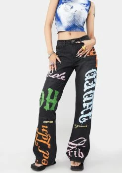 Jaded London Honey Bum Print Low Rise Jeans Bottoms