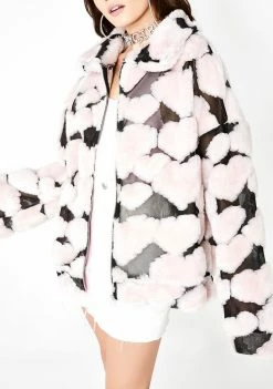 Jaded London Oversized Heart Fleece Jacket Outerwear