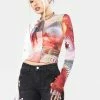 Jaded London Mixed Y2K Print Mesh Long Sleeve Top