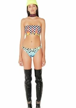 Jaded London Checkered Choker Bikini Top Swim