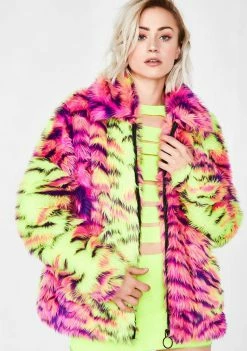 Jaded London Neon Tiger Faux Fur Jacket Outerwear