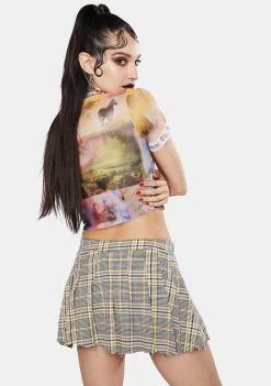 Jaded London Scenic Print Mesh Crop Top Tops