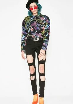 Jaded London Dragon Print Denim Jacket