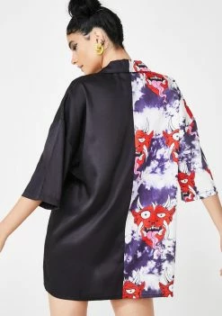 Jaded London Half & Half Devil Print Oversized Shirt Tops