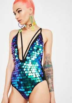 Jaded London Plunge Neck Sequin Swimsuit