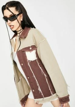 Jaded London Brown Patchwork Denim Jacket