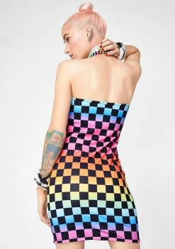 Jaded London Dresses Rainbow Checkboard Bodycon Mini Dress