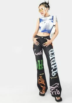 Jaded London Honey Bum Print Low Rise Jeans Bottoms