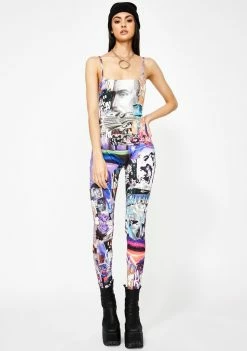 Jaded London Lips Collage Print Square Neck Catsuit