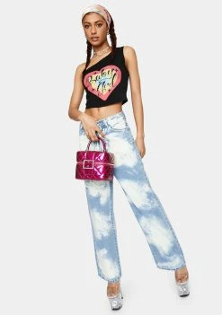 Jaded London One Shoulder Ribbed Top With Diamante Baby Girl Heart Graphic Tops