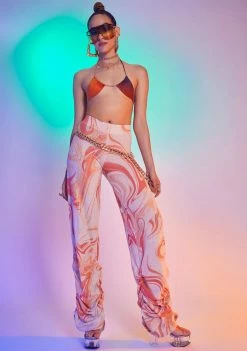 Jaded London Jogger Sweatpants Orange Swirl Ruched Hem Printed Knit Joggers